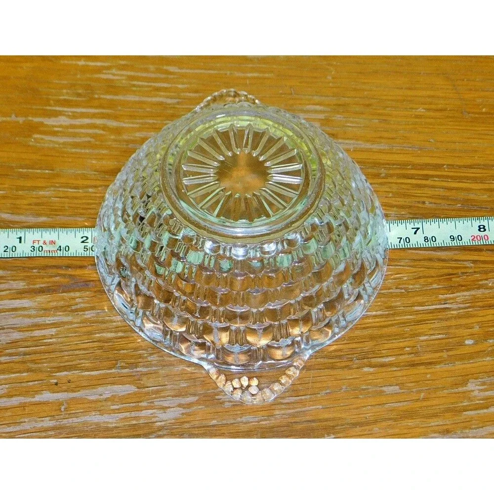 Vintage Clear Glass Berry Bowl Basket Weave Pattern Double Tab Handles